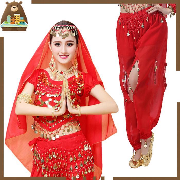 Baju Atasan Tari Perut Kostum Belly Dance Wanita Top Rok Belt Sifon Kostum Tari India