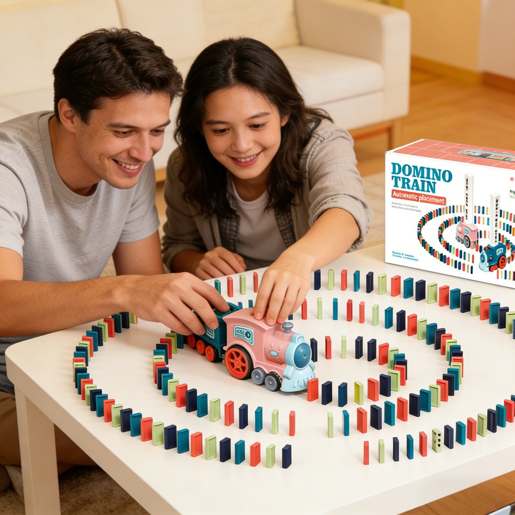 Domino Train Toy Set, Electric Automatic Domino Brick Laying Train, Creative Domino Game with