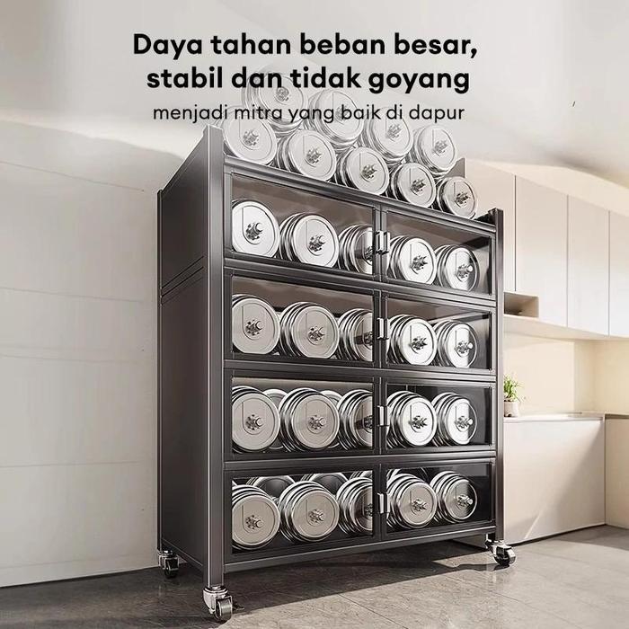 TERLARIS! Rak Lemari Dapur Stainless Steel Lemari Dapur Serbaguna Lemari Rak Piring Tertutup Rak