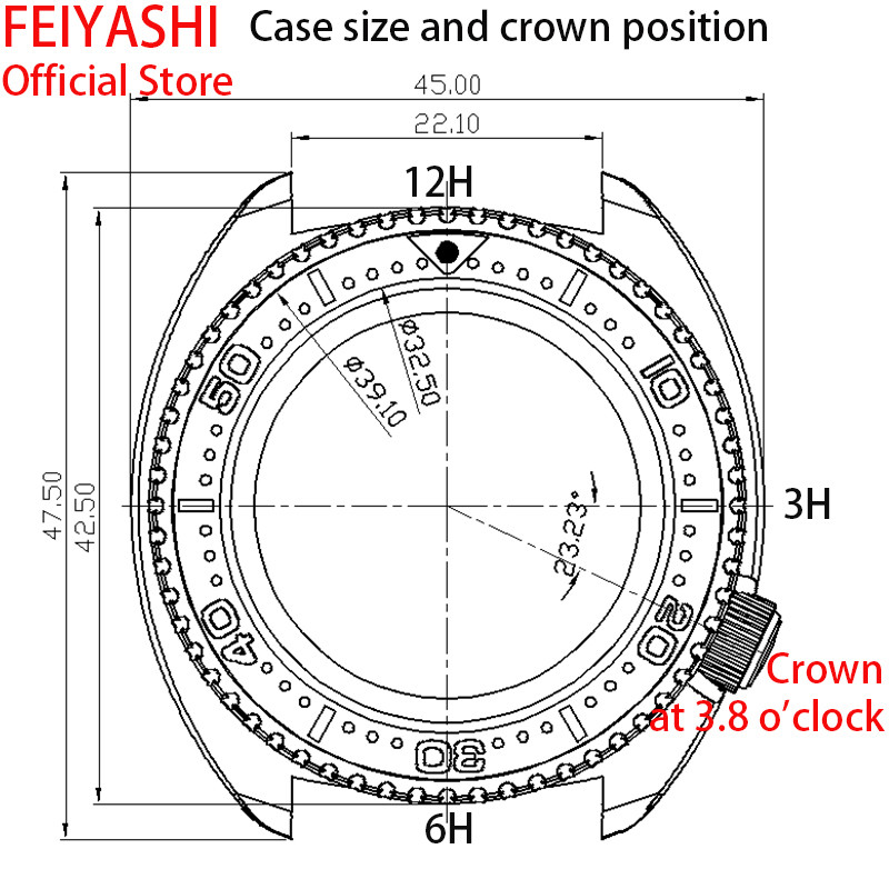 45mm Steel Dive Watch Case Sapphire Crystal For Turtle Abalone Seiko NH35 NH36 NH38 NH34 Movement
