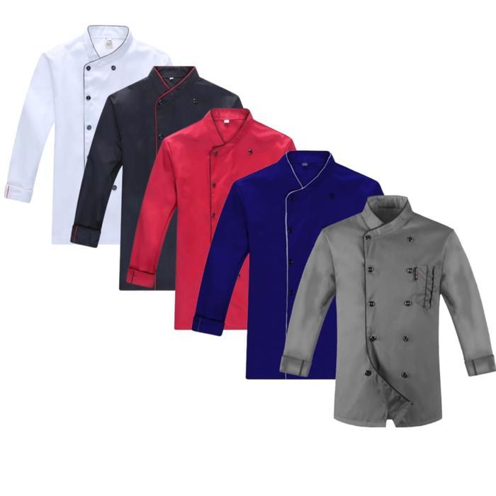 Baju Chef Baju Koki Chef Jacket Lengan Panjang Pria Wanita Warna Hitam Putih Merah Abu Navy Seragam