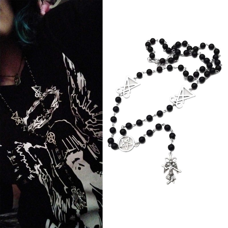 Kalung Rosario Baphomet Kalung Rosario Setan Kalung Rosario Lucifer H9ED