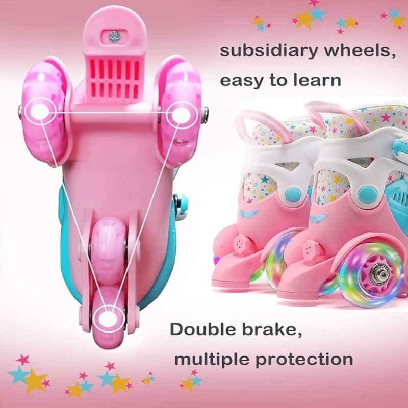 Flash Double Row Roller Skates Shoes Children's Speed Ice Skates Beginner 4-wheel Roller Skates