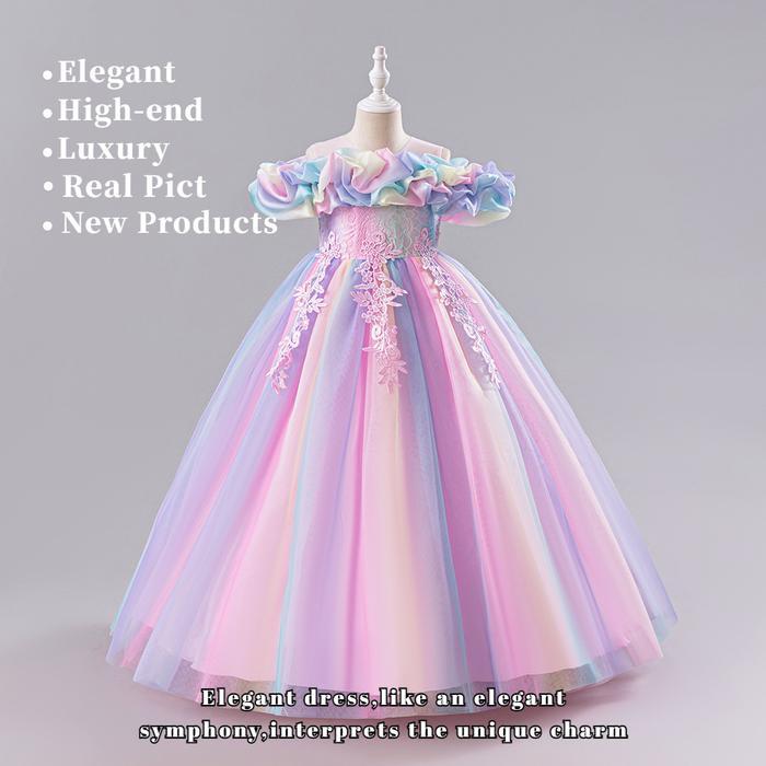 Dress Princess Baju Unicorn Anak Dres Gaun Hadiah Ulang Elegant Tahun Anak Perempuan 3-10Yrs Dress