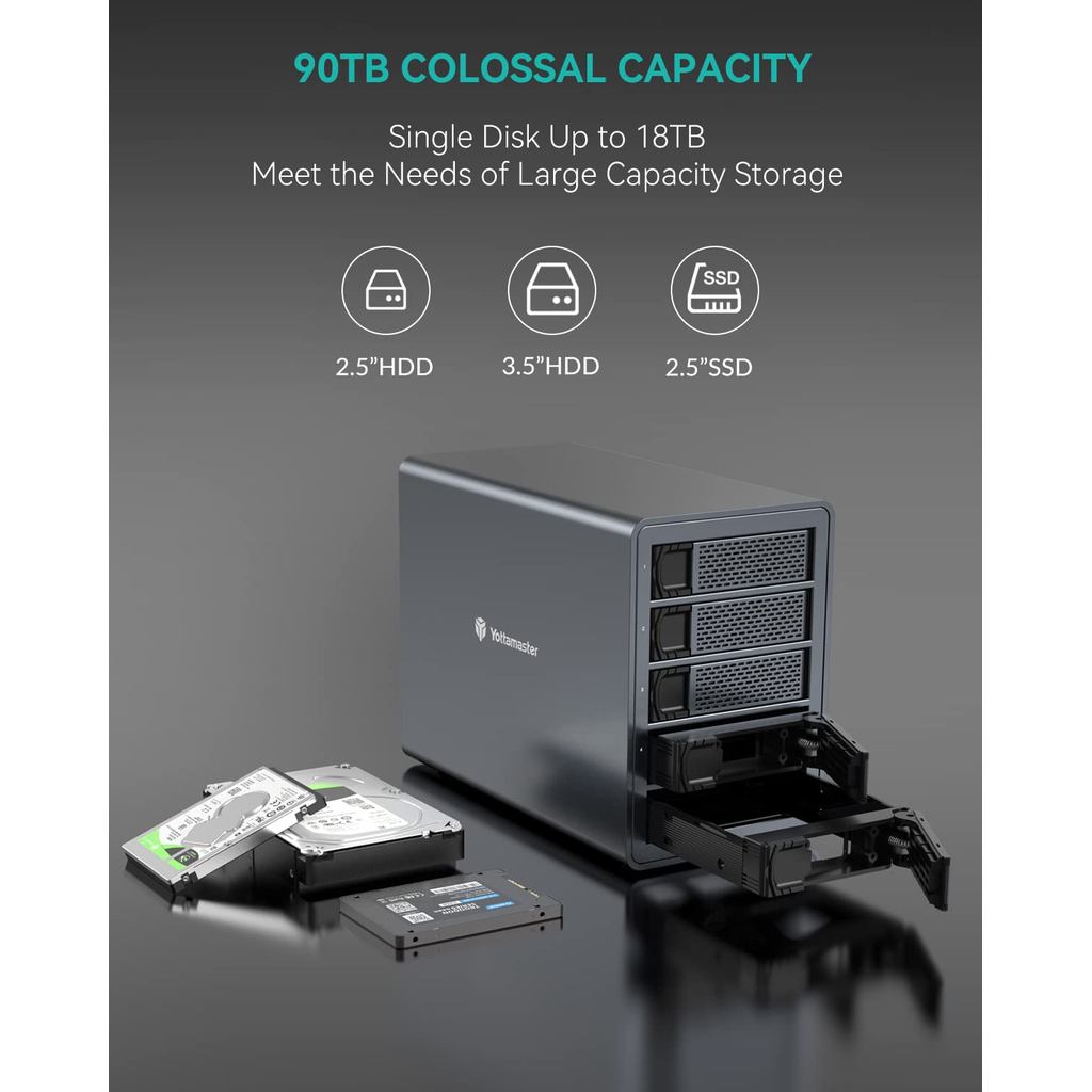Yottamaster 5 Bay RAID External Hard Drive Enclosure 2.5" 3.5" SATA HDD SSD Enclosure RAID Mode Hard