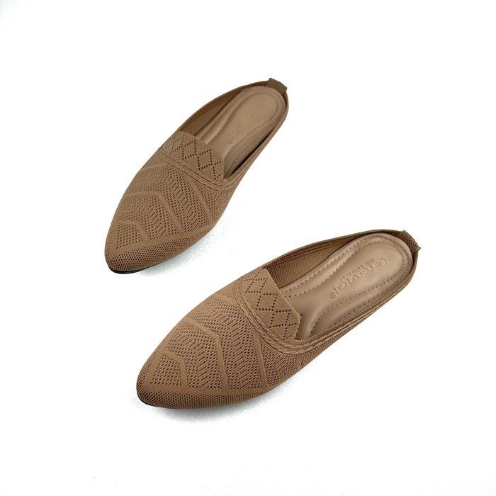 Promo Sandal Flat Shoes Wanita Bahan Rajut Gravici Ja-89 Hitam Sendal Karet Cewek Flat Shoes