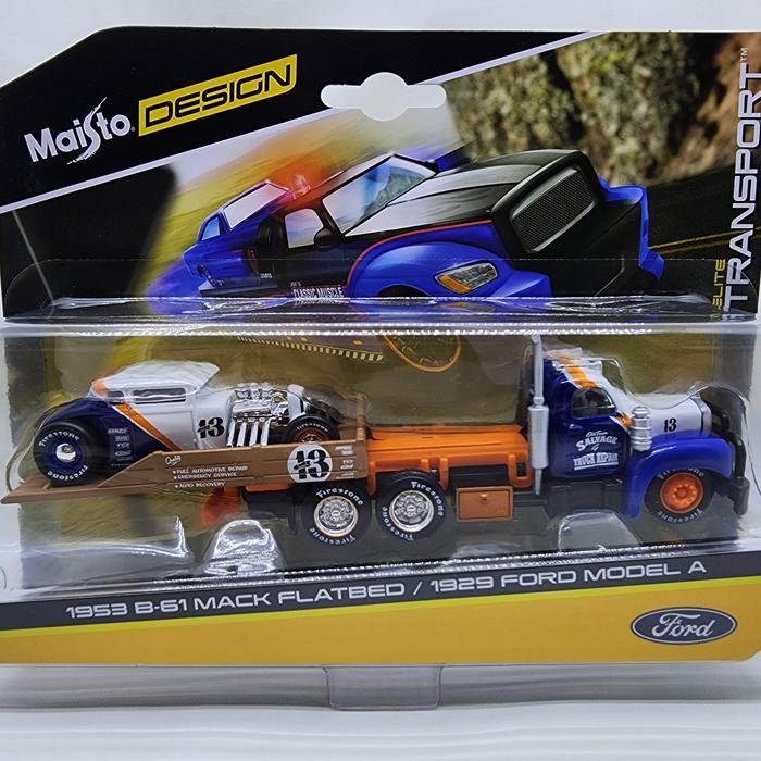 NEW PRODUK DIECAST ELITE TRANSPORT 1953 B-61 MACK FLATBED / 1929 FORD MODEL A MAISTO 1:64 THANKYOU &