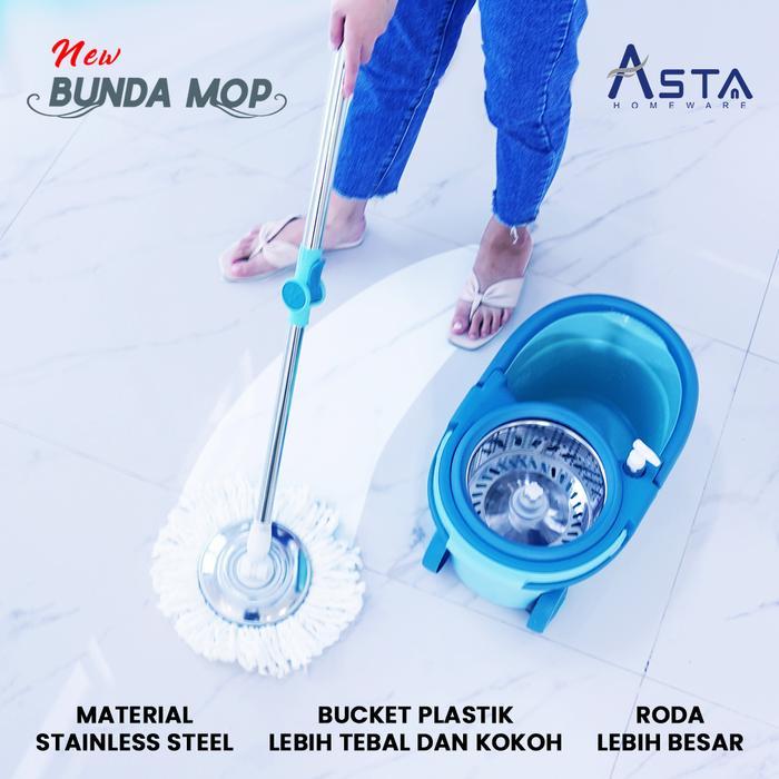 Alat Pel Lantai Praktis Putar Spin Mop Bunda Mop Roda Besar Ember Bucket Stainless