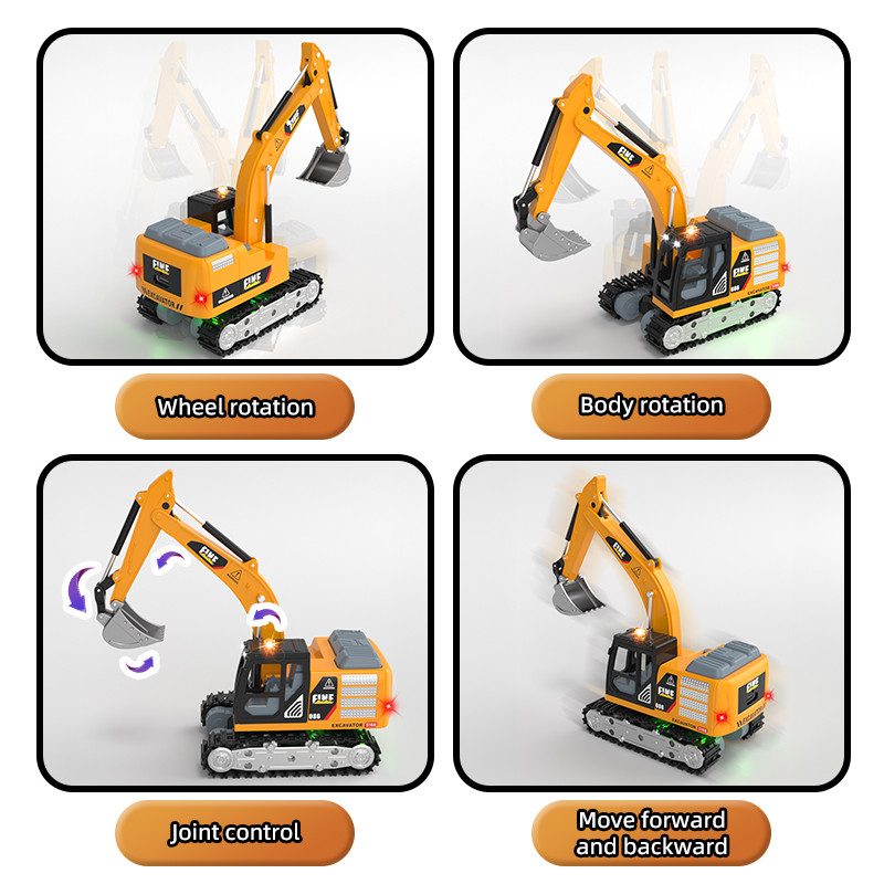 Mini 1:64 excavator, metal shell, toy lift, sound and light, adjustable construction vehicle model,
