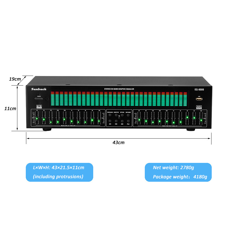 NEW EQ EQUALISER MUSIC SPECTRUM ANALYSIS STEREO 20 BAND GRAPHIC EQUALISER BT5.4 EQ-8000