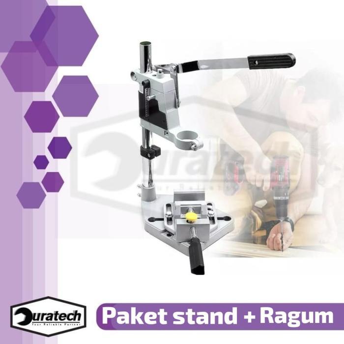 Paket 2in1 Stand Drill Dudukan Bor Tangan Dan Drill Press Vice Clamp Drill Stand Stan Bor Tangan