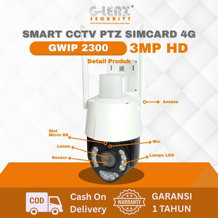 GLENZ CCTV Sim Card 4G GWIP 2300 HD 3MP Kamera Smart CCTV PTZ Sim Card 4G Full Color Night Vision