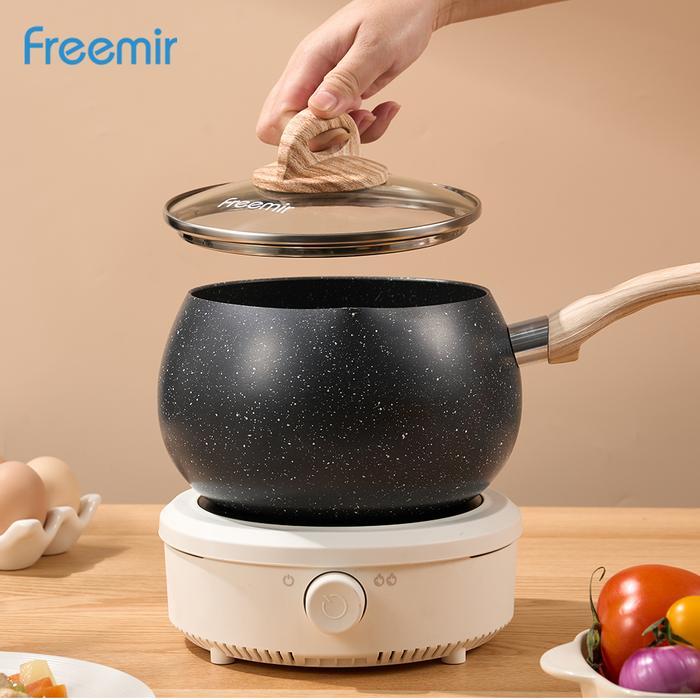 [Mega Sale] Freemir Panci Susu 16 Cm Panci Gemoy Batu Granit Set Wajan+Tutup Kaca Cekung Wajan Anti