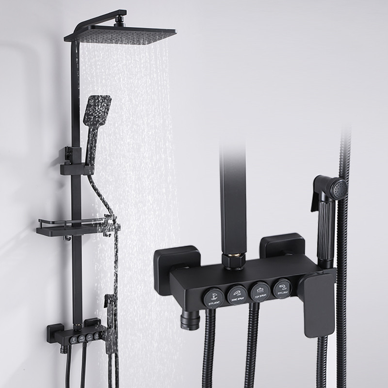 Black/Chrome Rainfall Shower Faucet Bathroom Faucet Set Wall Mount Shower Mixer Crane Bath Shower Fa