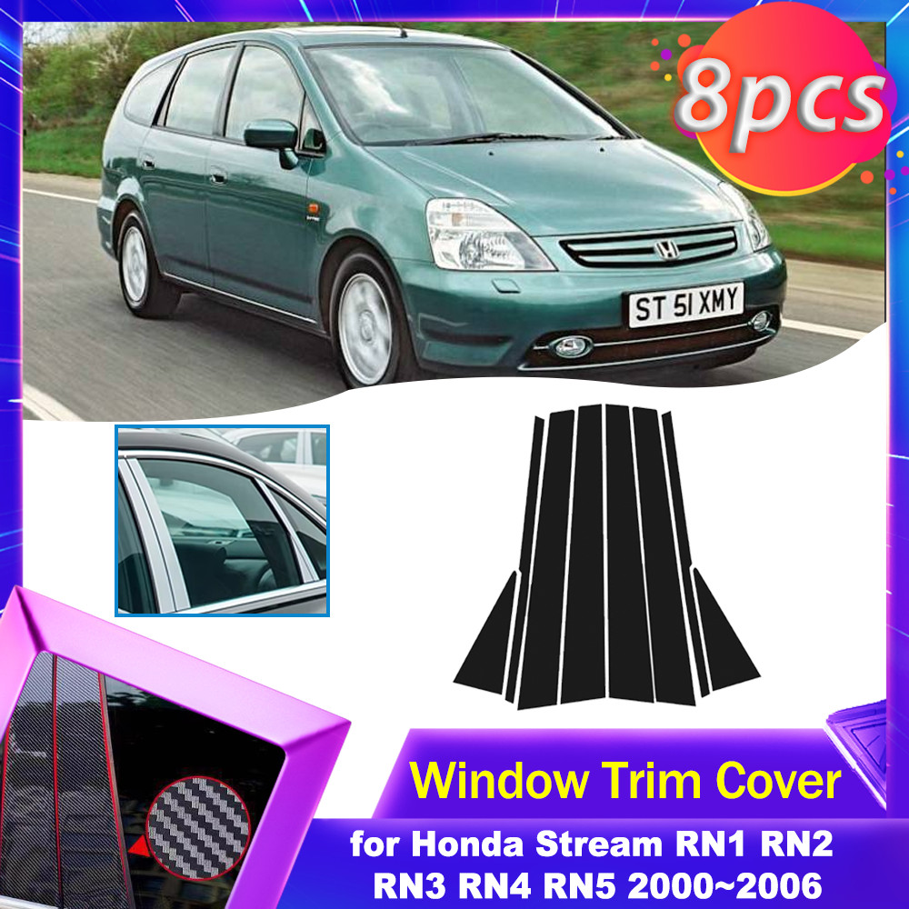 Car Door Window Trim Cover for Honda Stream RN1 RN2 RN3 RN4 RN5 2000~2006 Carbon Fiber Chrome