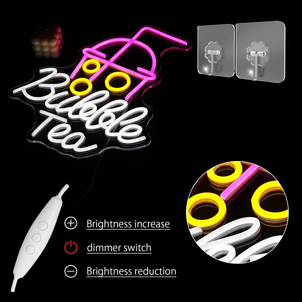 Boba Time Neon Sign for Wall Decor Bubble Tea Neon for Cafe Bar Kitchen Restaurant Coffee Dessert