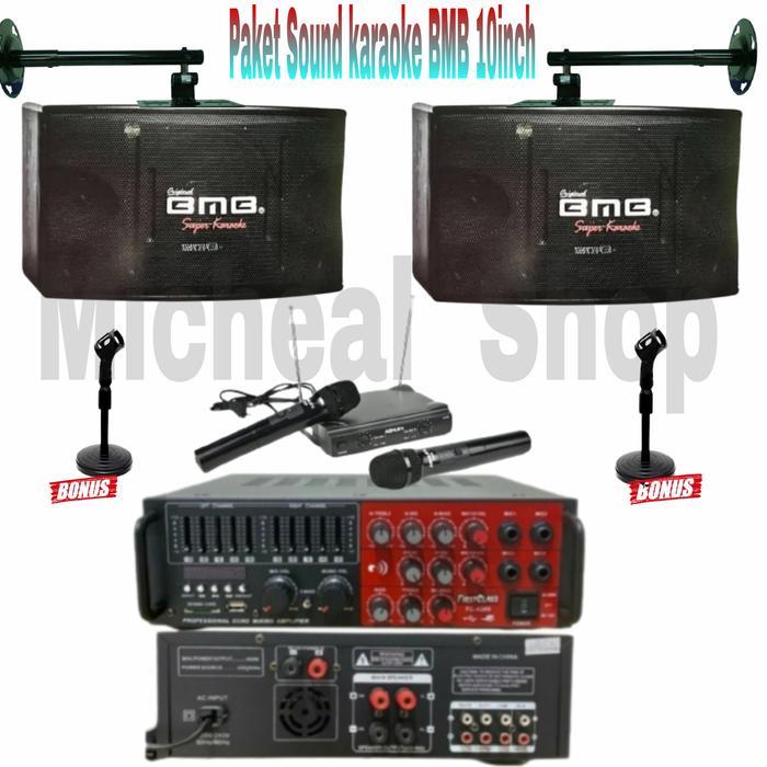 Paket Sound Sistem Karaoke Speaker BmB 10in + Amplifier bluetooth