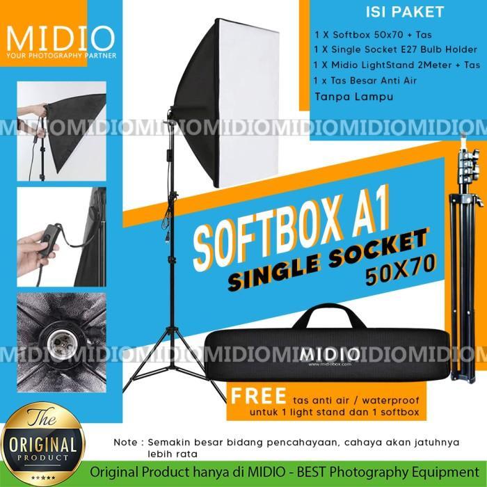 Midio Softbox Lighting A1 Paket Softbox E27 + Tripod Stand 2M + Tas Waterproof (5 Pilihan Ukuran)