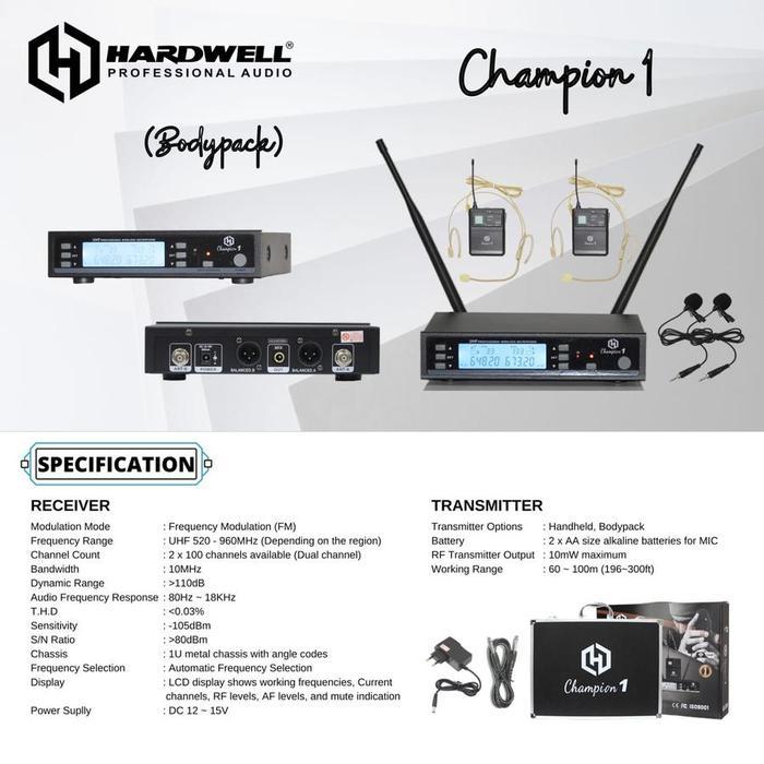 Mic Wireless Hardwell Champion 1 Hardwell Champion1 Clip On Original