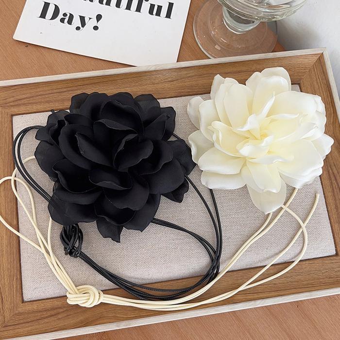Choker Bunga Kalung Wanita Camelia Mawar Tali Leher Fashion Vintage