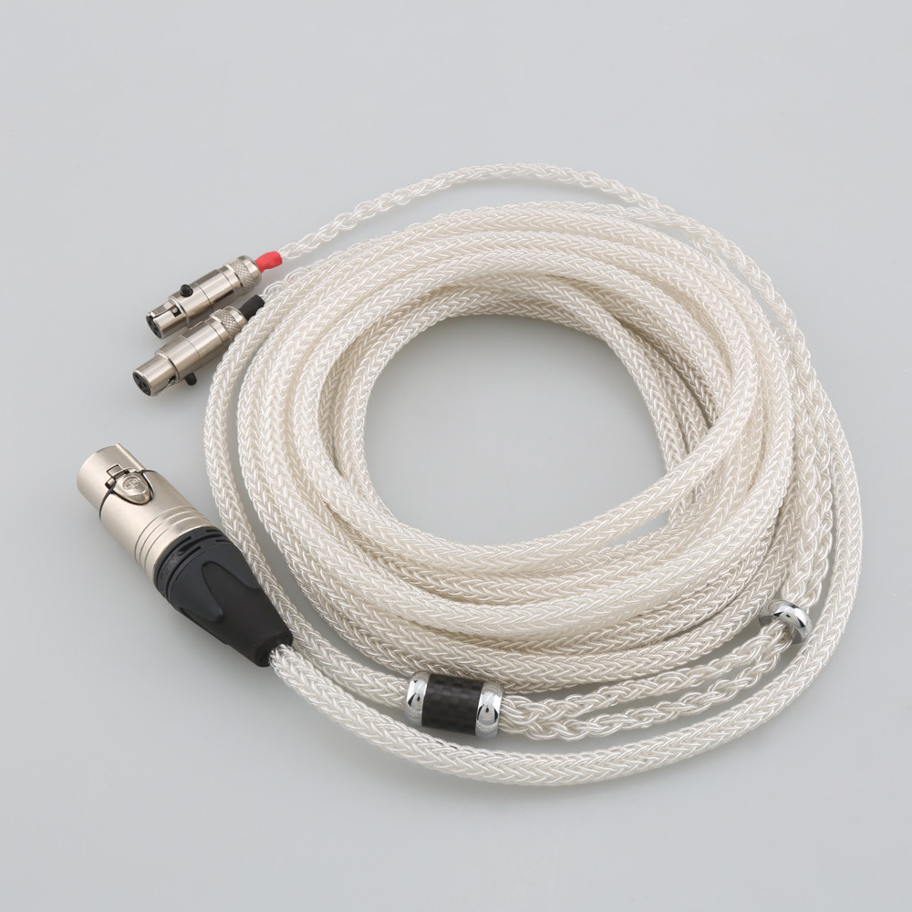 Audiocrast 16 Cores Pure Silver Cable 2x Mini 3Pin XLR Upgrade Extension Cord for Abyss AB-1266