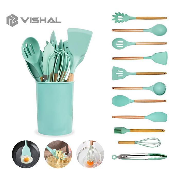 TERLARIS VISHAL Silikon Spatula Silicone Sodet Alat Masak Set 12pcs Spatula Steak Clip Set Oil
