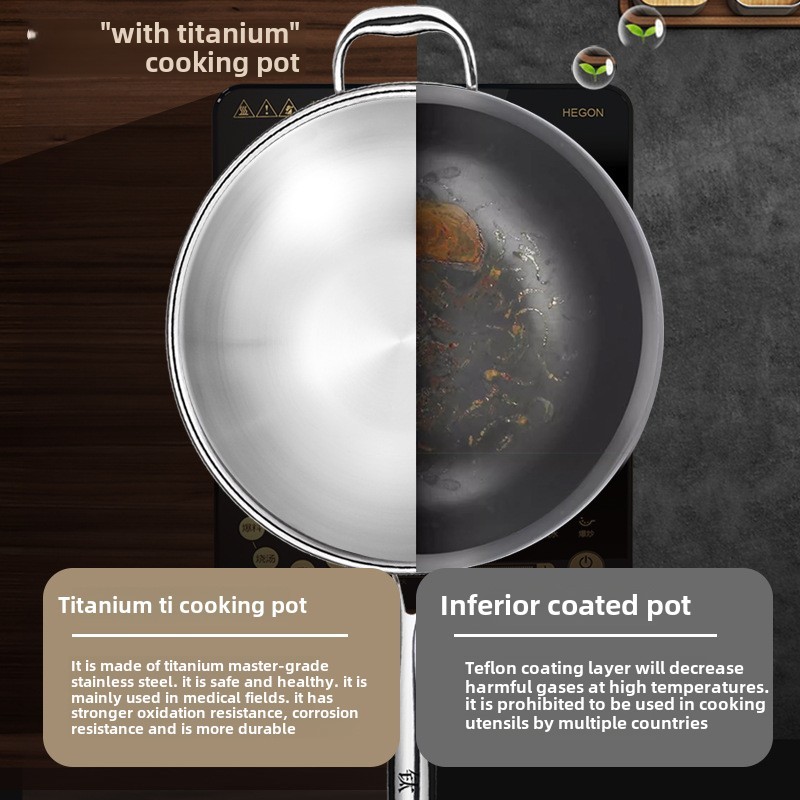 Titanium pan Pure titanium wok Household uncoated pan Non-stick pan Gas stove Induction cooker