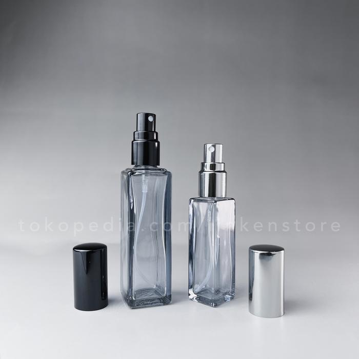Botol Spray Kaca Kotak Tebal - HITAM Transparan Clear Vial Parfum Mini