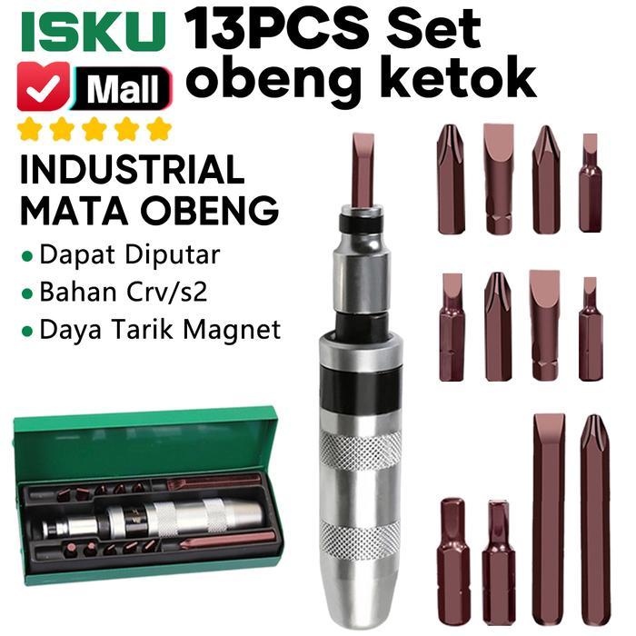 isku obeng ketok set 13 pcs impact driver s2 steel baja obeng gedor pukul alat buka baut mesin motor