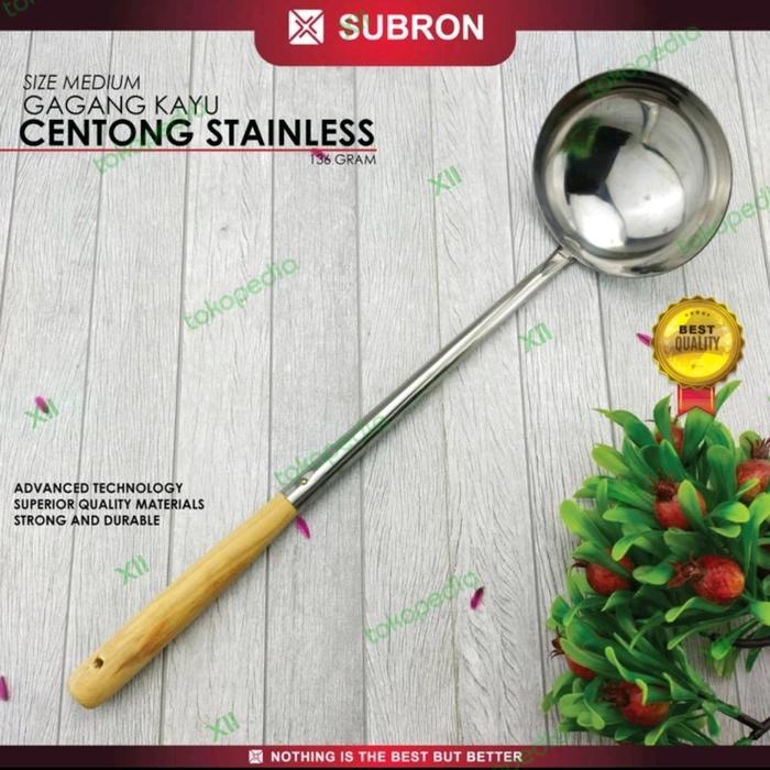 SUBRON KW~T10 Irus Gagang Kayu Centong Stainless Sendok Sayur Panjang