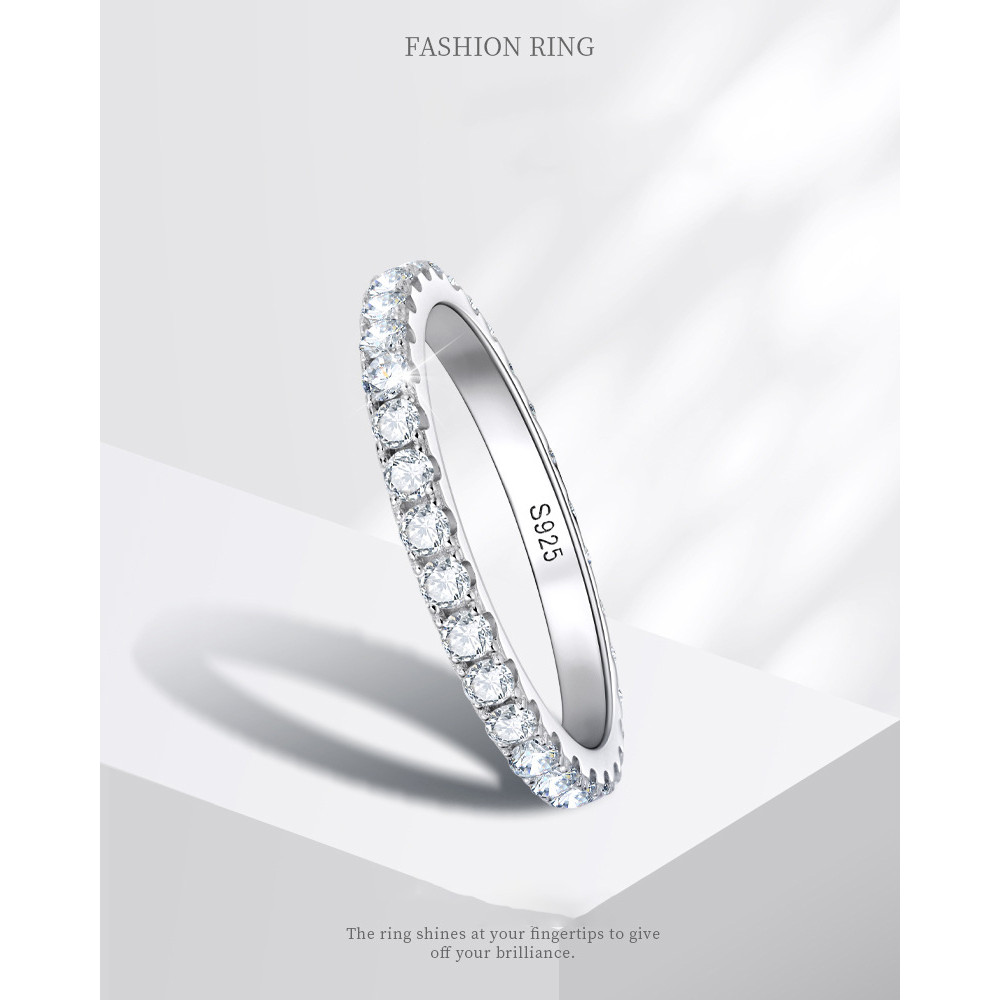 D Color 2-3mm Full Moissanite Eternity Band Ring with Moissanite S925 Sterling Silver Fashion Ring