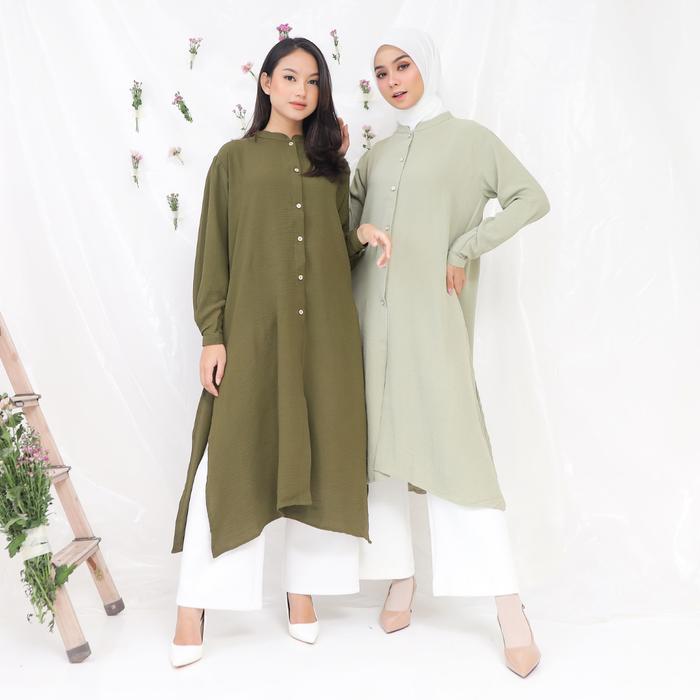zen ALIKA LONG TUNIC Tunik Rayon Crinkle Panjang polos murahh Muslim Airflow Wanita Tunik Lebaran