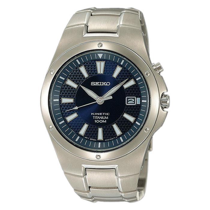 Jam Tangan Pria Seiko Kinetic SKA395P1 Men Blue Dial Titanium Strap