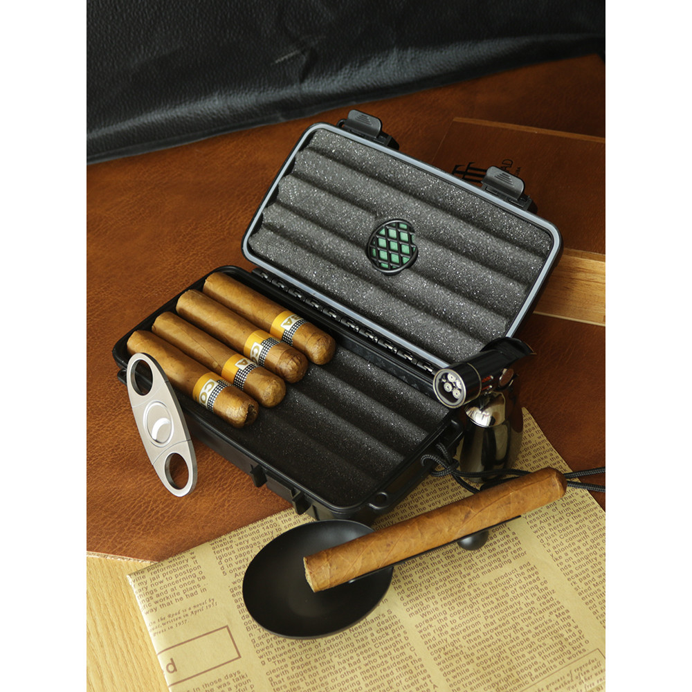 Cigar Humidor Case Waterproof Travel Smoking Box  Storage 4 Cigars Box Humidor Humidifier For Sigar