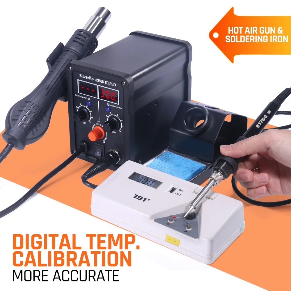 Silverflo 780W 8586D Soldering Station 2 IN 1 Hot Air Rework Station Fsat Heating Soldering Iron