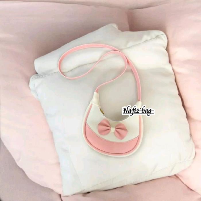 Sale- Tas Selempang Anak Perempuan Dengan Renda Cantik Dan Desain Lucu Warna Pink Dan Putih Tas