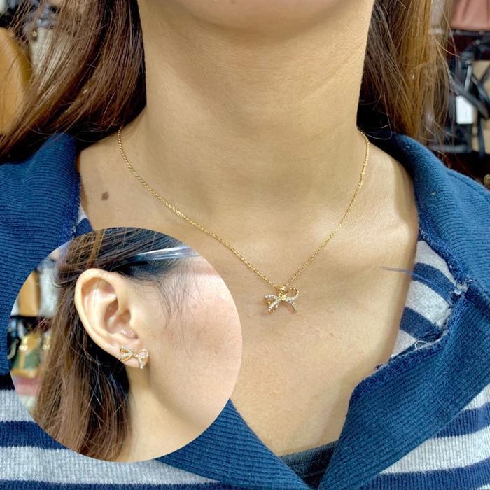 benika accesories - kalung set anting motif pita xuping jewelry - gelang serut mata hitam - cincin