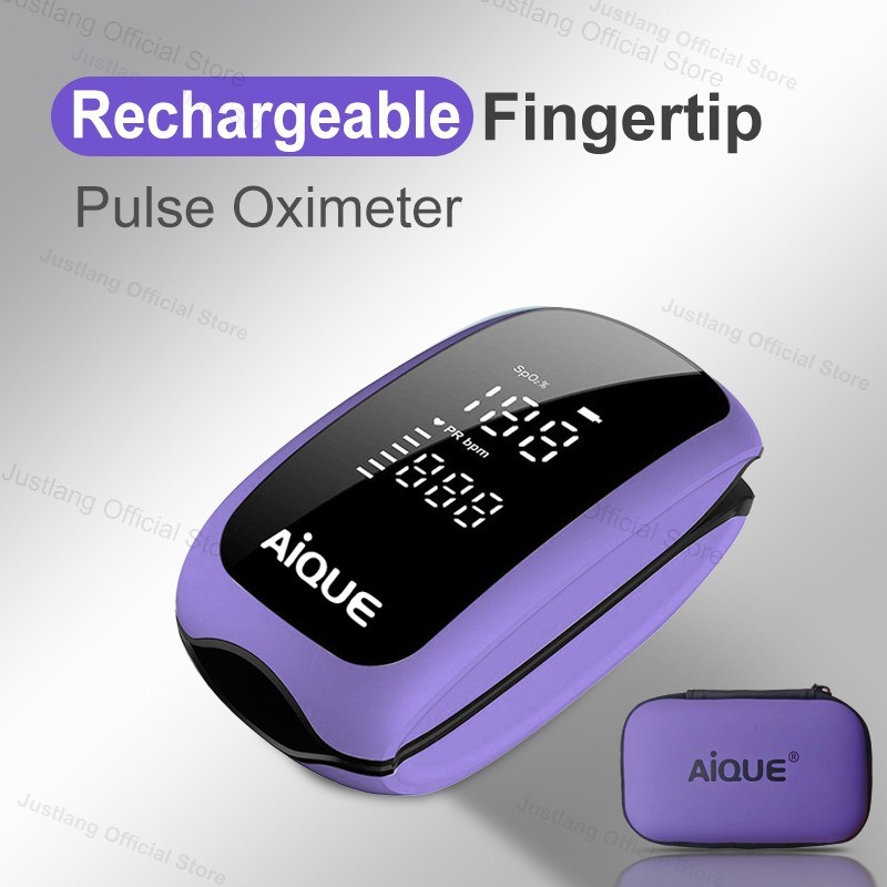AiQUE Purple Rechargeable Oximeter Medical Strap Lanyard Fingertip Pulse Oximeter Blood Oxygen