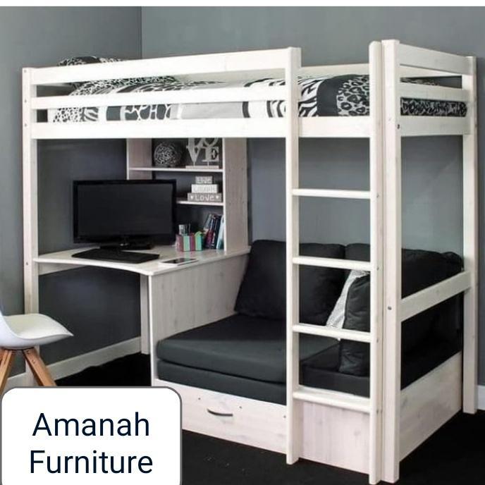 ranjang susun tempat tidur tingkat + meja belajar + sofa