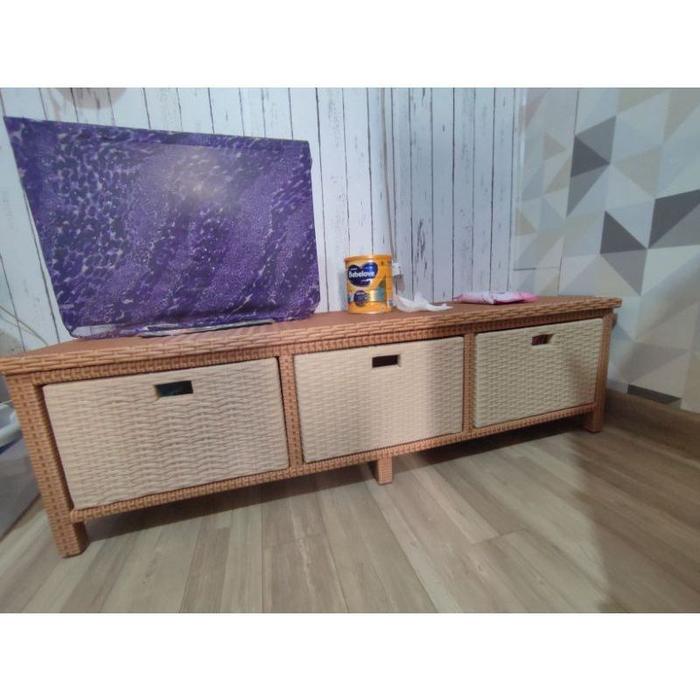 Meja Tv Rotan Sintetis 3 Laci By Teras Rumah Rotan Kayu Asli Terlaris