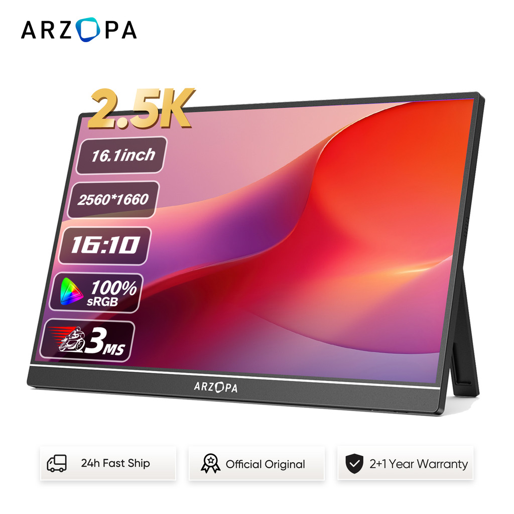ARZOPA 16" 2.5K QHD Portable Monitor 16:10 IPS Screen with type-c mini hdmi Second Display for