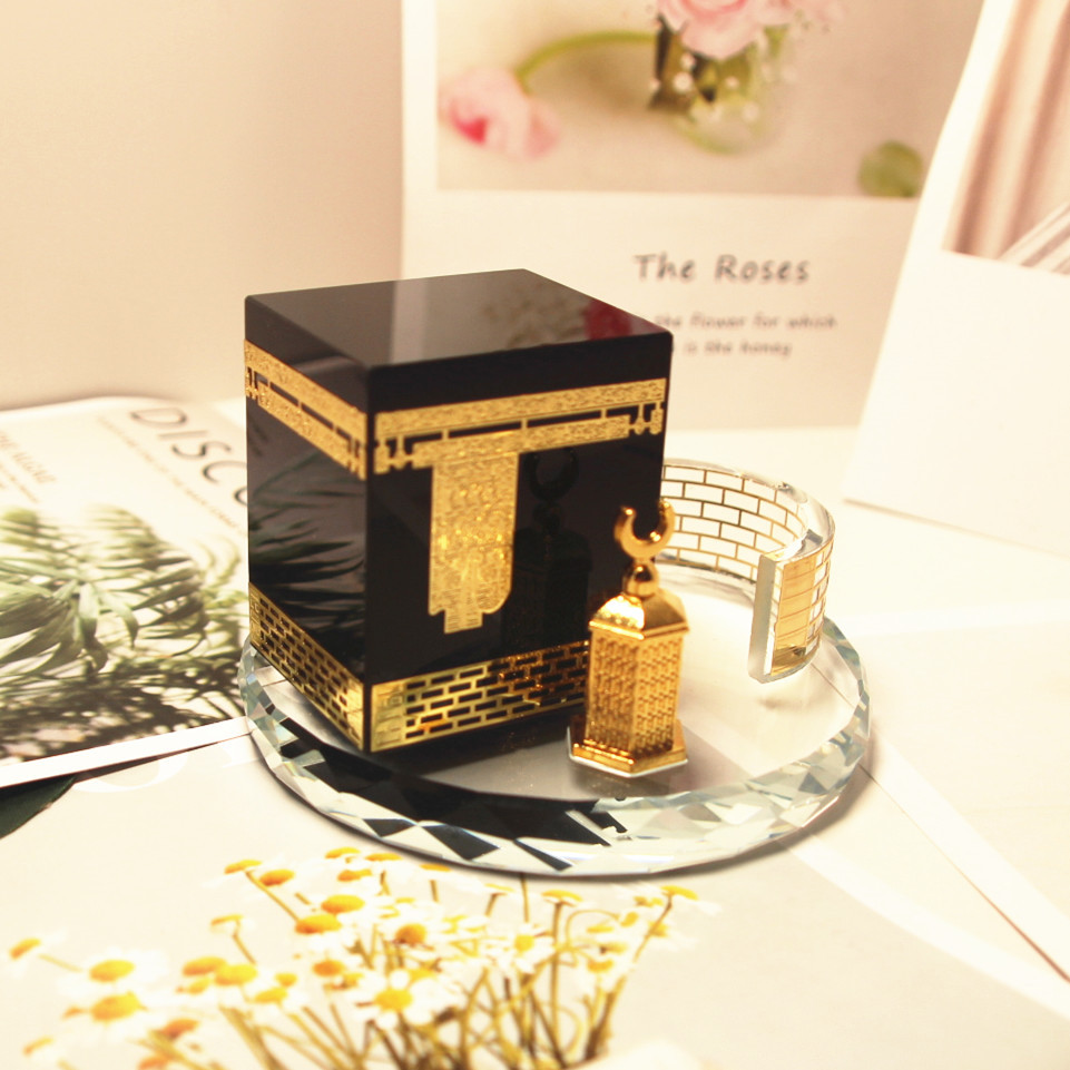 Kaaba Model Kits Muslim Crystal Gilded Miniature Model Showpiece Islamic Architecture Handicraft