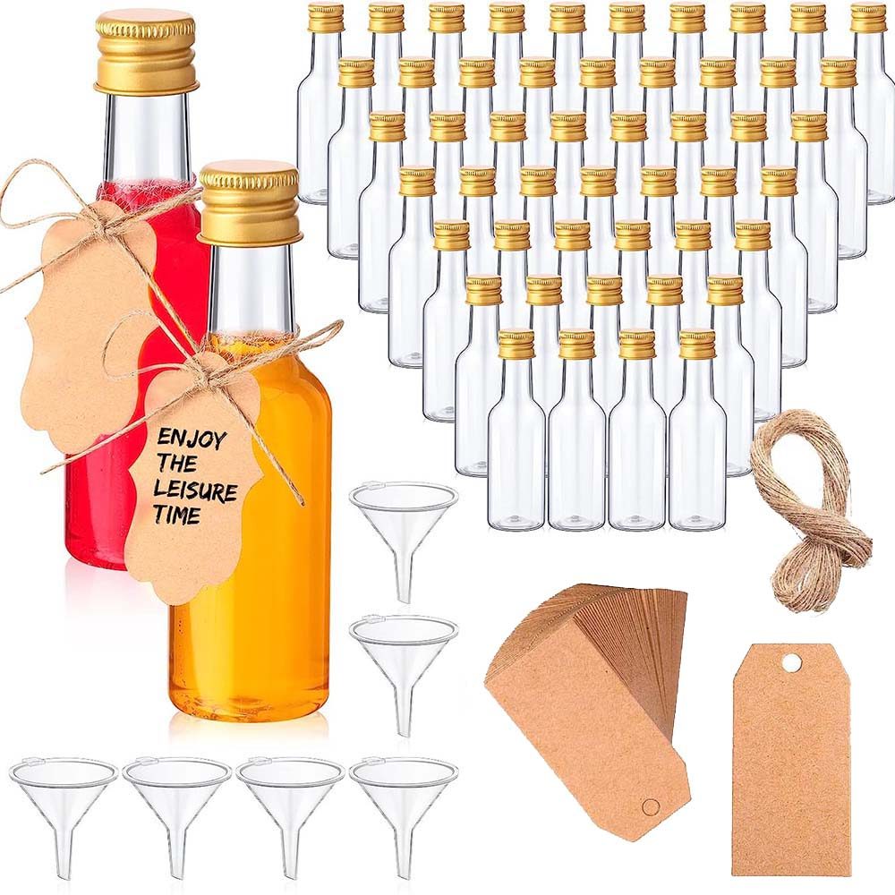100PCS 50ml Mini Liquor Bottles Reusable Plastic Empty Alcohol Shot Bottle for Vodka Champagne Whisk