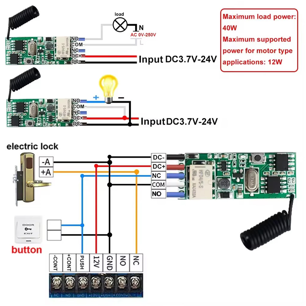 433Mhz Wireless DC 3.7V-24V Remote Control Switch 1 CH RF Transmitter Modul 433.92 MHZ Relay