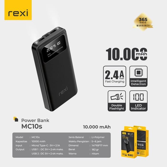 Powerbank Rexi MC10 10000mAh Dual Usb + Lights