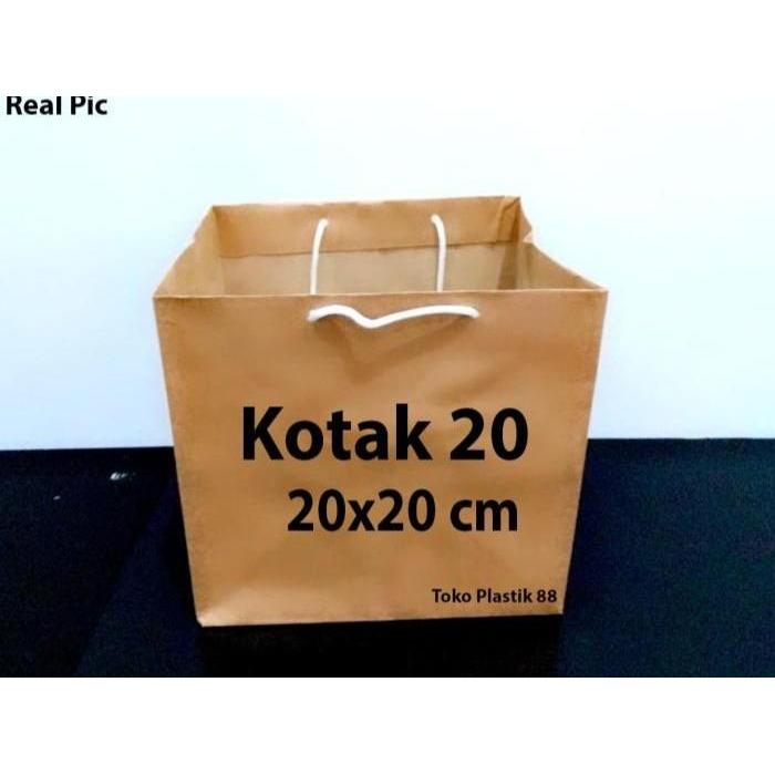 [1 pcs] PaperBag Polos Coklat Paper bag Kraft - Kotak 20X20