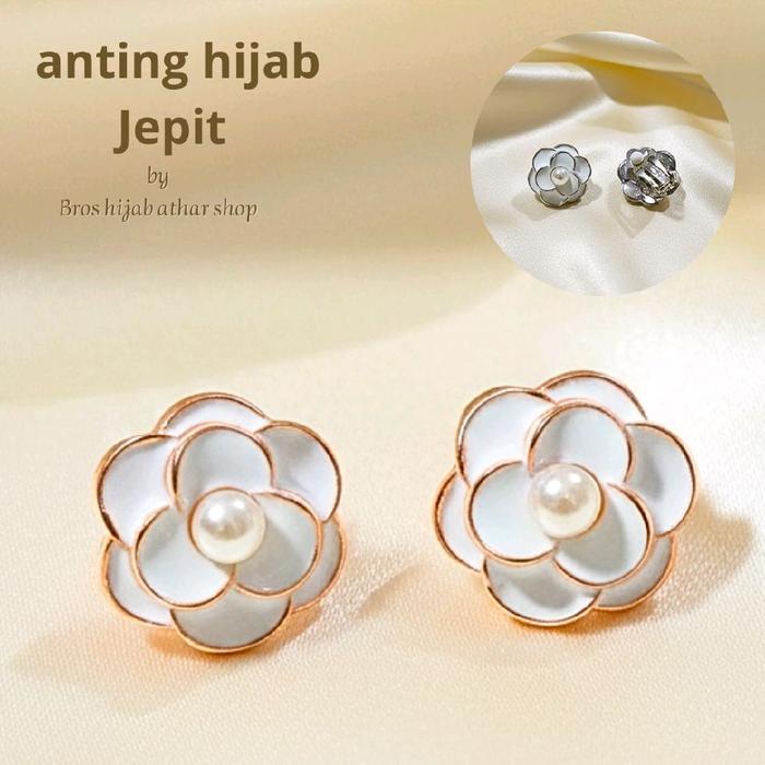 Anting Hijab Jepit Klip Bunga Gold Silver Klip Jepit Kerudung Aksesoris Hijab Kekinian Terpercaya