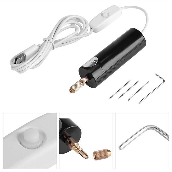 Krisbow - Bor Elektrik Mini Portable Micro Usb Dengan 3Pc Bits Dan Kabel Usb Dc 5V Hand Drill Usb