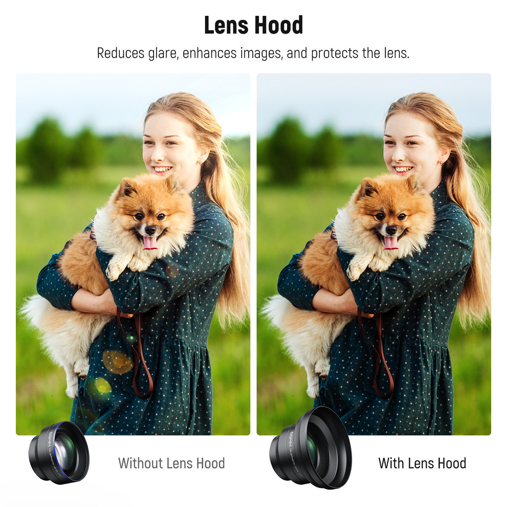 NEEWER HD 65mm Telephoto Phone Camera Lens with Lens Hood for Phone Cage Case, 1.7X Zoom Lens For
