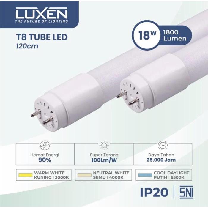 Luxen lampu TL Led T8 18w TL 120 cm lampu TL 18 watt super terang 3000k & 6500k